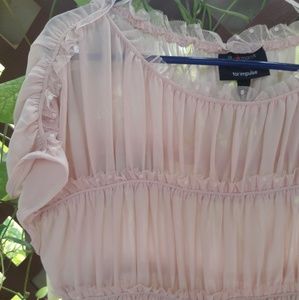 ruffle detail blush cap sleeve blouse
